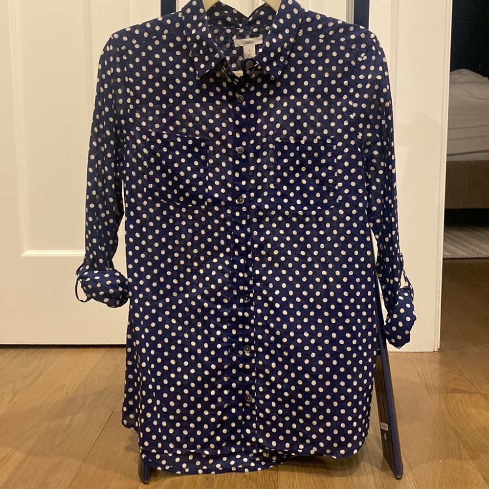 Caslon polka dot button up shirt with roll up and button sleeve